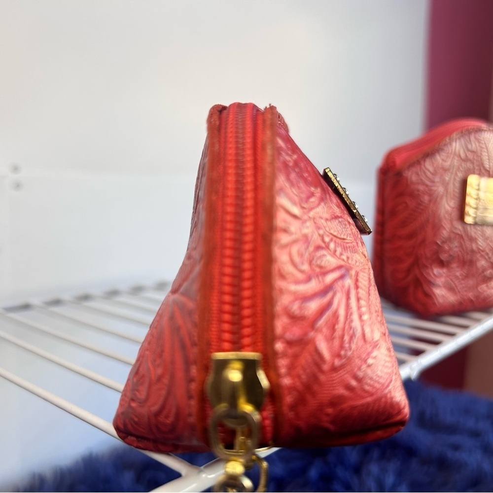 COSMETIC BAG & COIN Bag, LEATHER Cosmetic Pouch, Hand tooled, Artesanal (B) - Picture 6 of 9